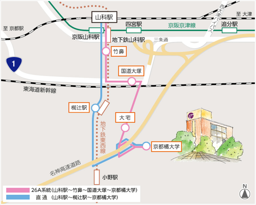 山科駅～京都橘大学　バス路線図