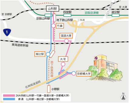 JR・京阪京津線・京都市営地下鉄「山科駅」からのアクセス