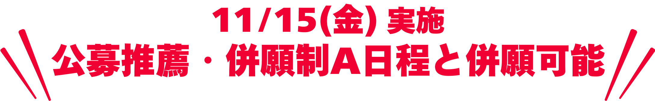 11/15(金) 実施 公募推薦・併願制A日程と併願可能