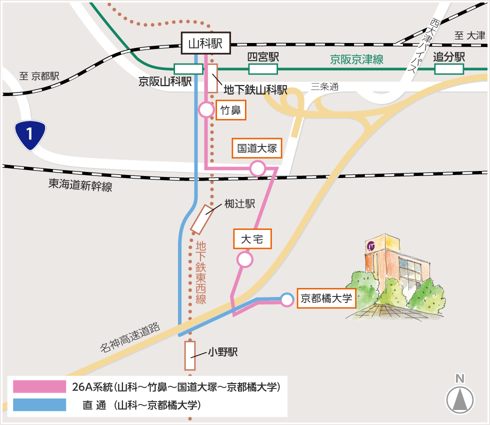 山科駅～京都橘大学　バス路線図