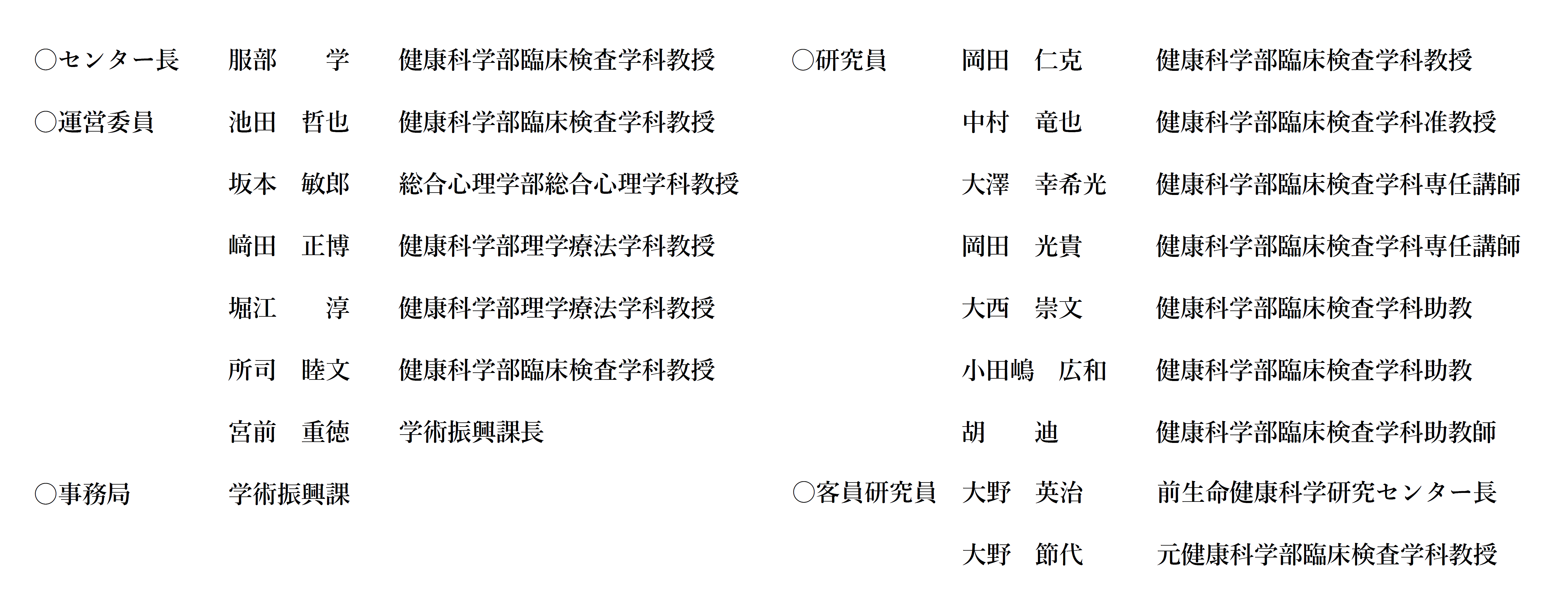 京都橘大学生命健康科学研究センター体制